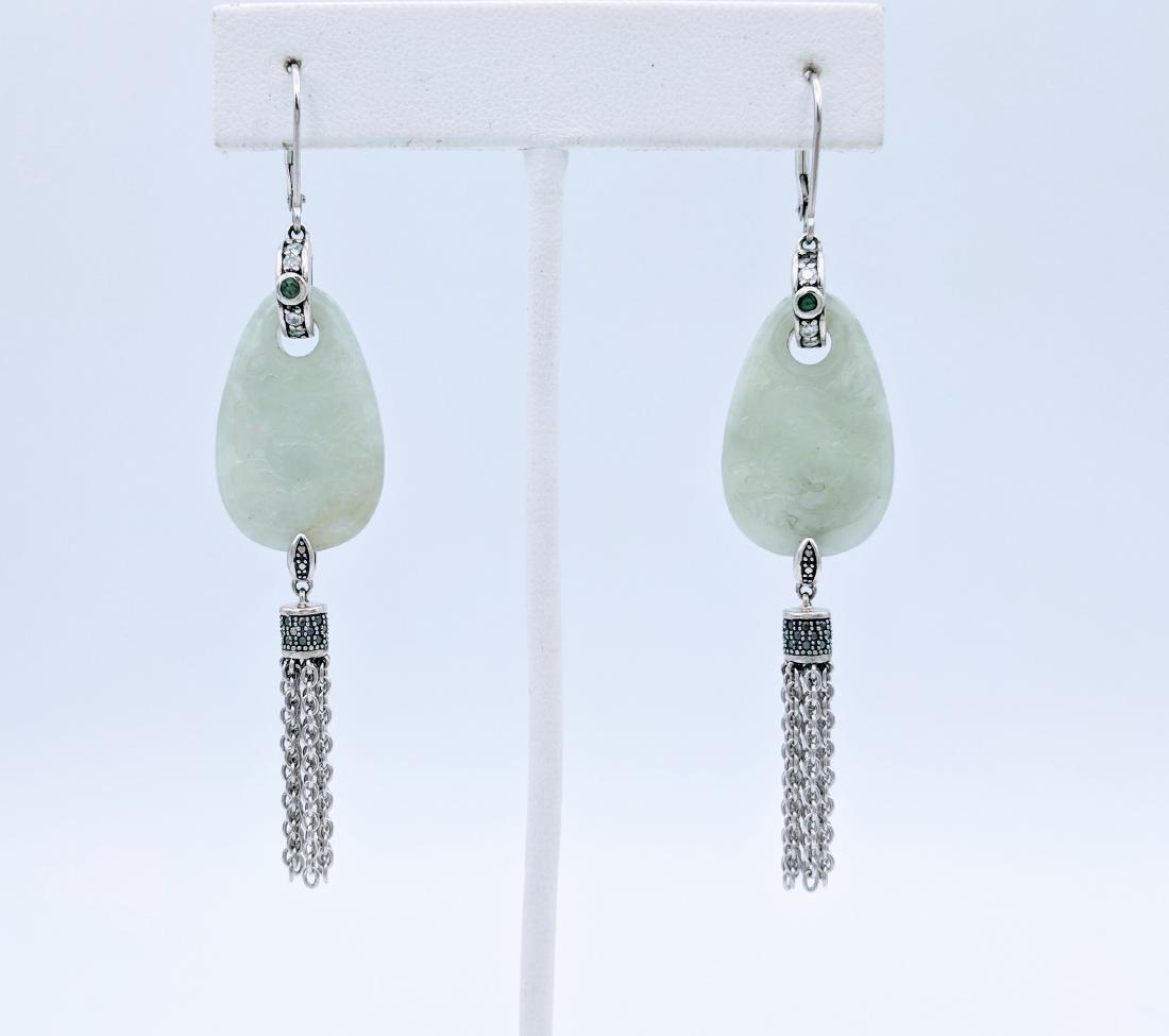 Sterling Silver Engraved Jade Emerald Earrings (1 of 3)