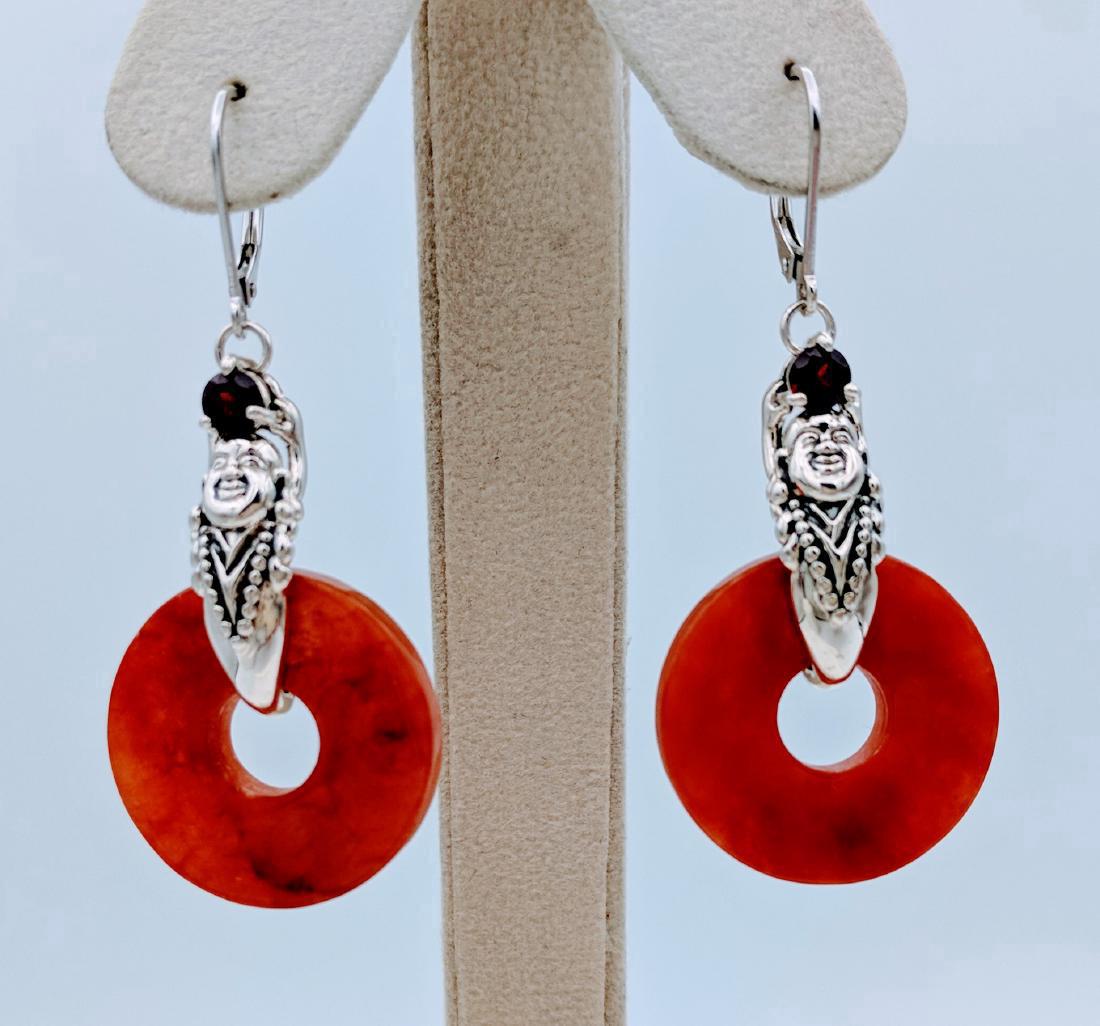 Sterling Silver Jasper Garnet Buddha Design Earrings (1 of 2)