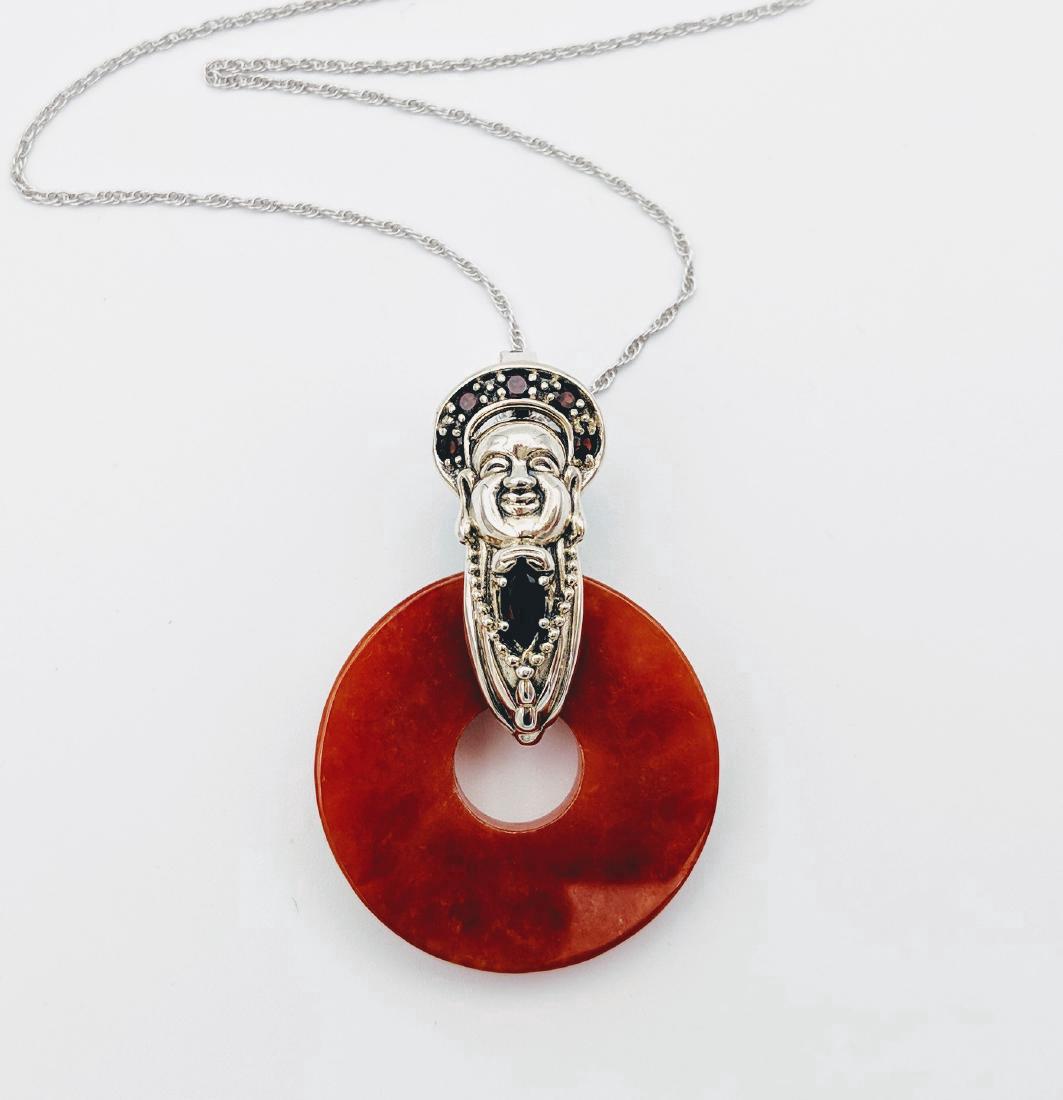 Sterling Silver Garnet Jasper Buddha Design Necklace (1 of 3)