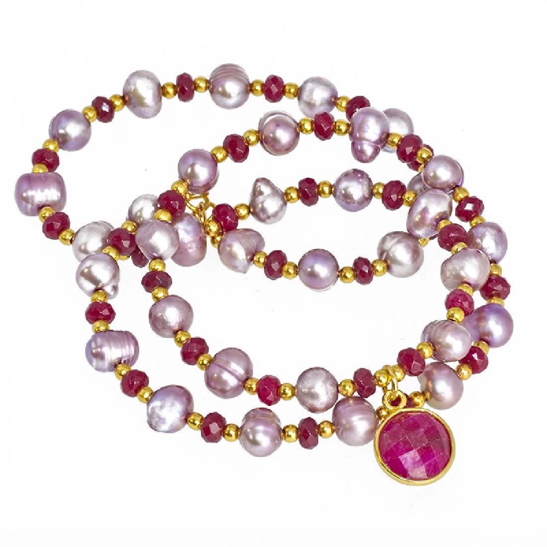 Lavender Pearl, Rubellite and Ruby Pendant Necklace (1 of 6)