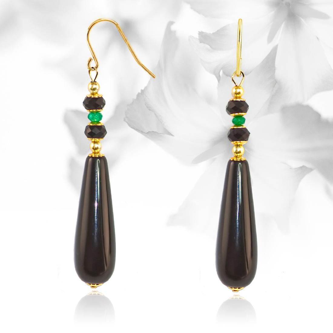 Art Nouveau Style Earrings with Black Onyx and Precious (1 of 3)