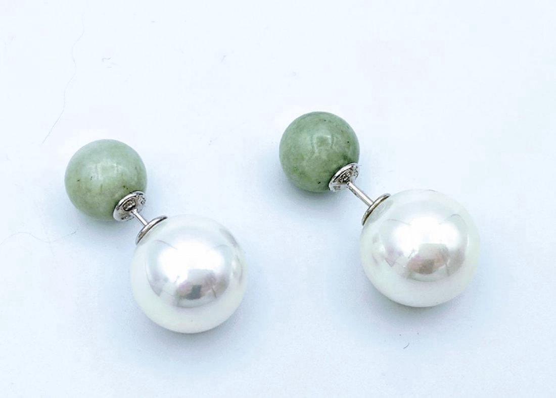 Sterling Silver Pearl and Jade Earrings (1 of 3)