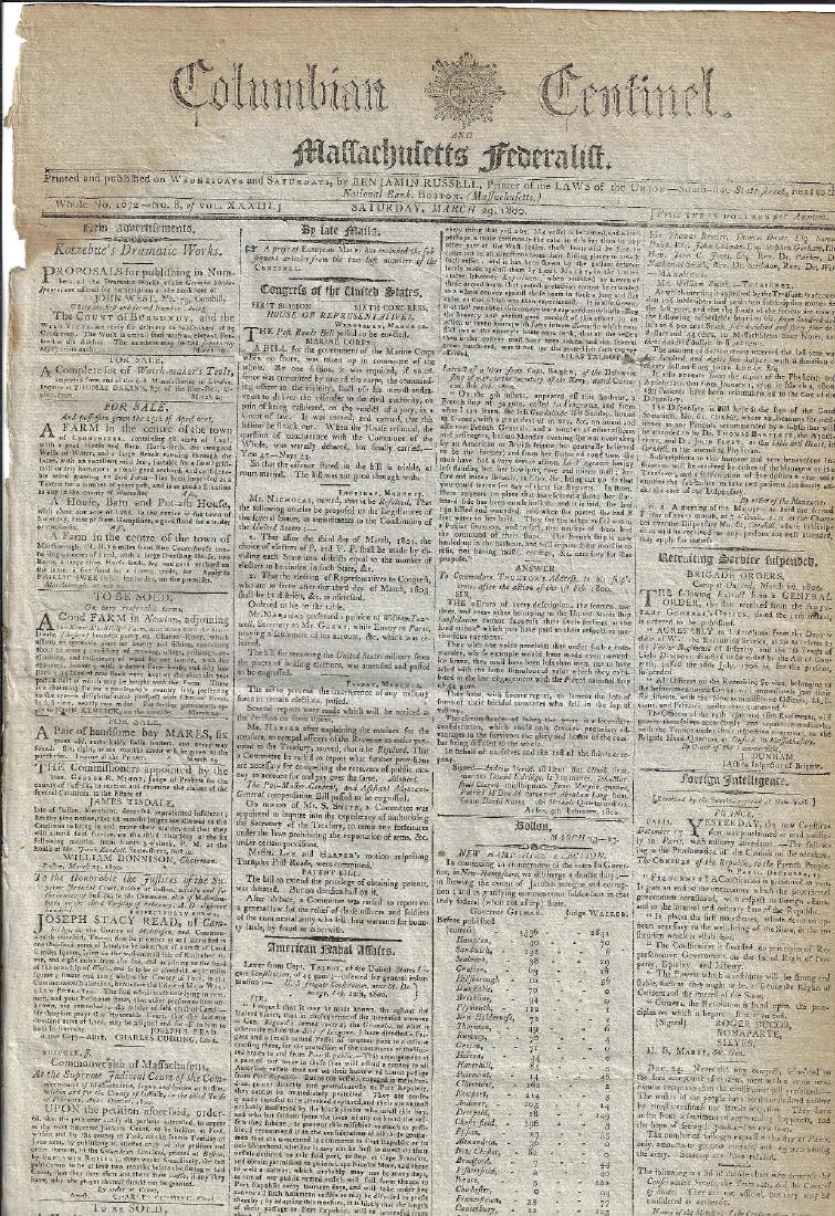 1800 Massachusetts Federalist Newspaper Nice Ads (1 of 2)