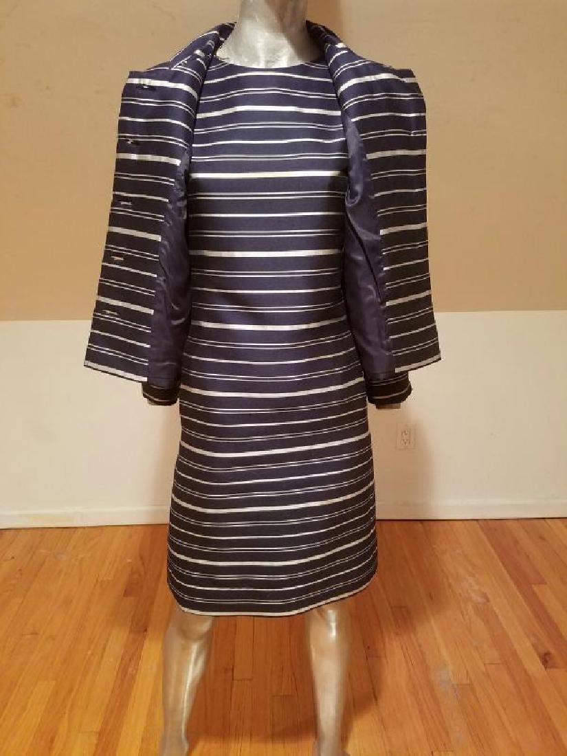 Vtg silk shantung silver lame' stripe dress & jacket (1 of 8)