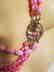 Vtg Bead Necklace multi strand Pink Enamel & rhinestone - 7