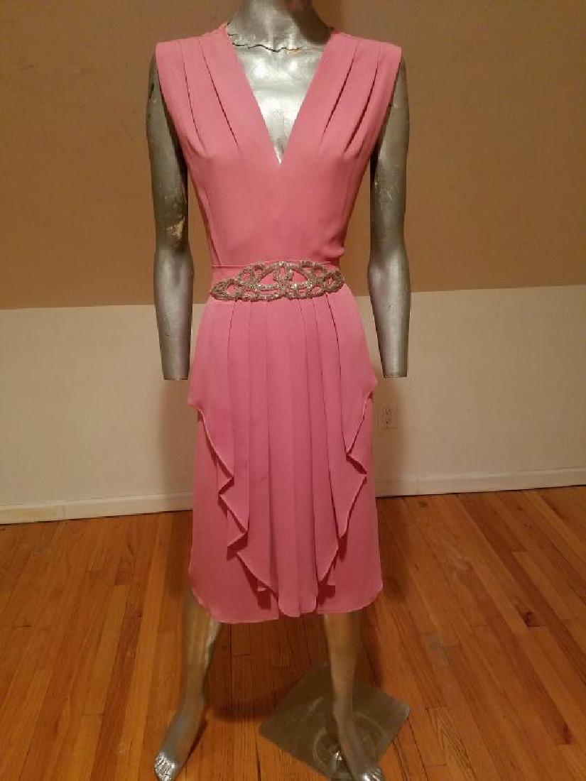 Vintage Violetera draped grecian chiffon embellished: A true beauty in a pink/violet antique coloration with silver glass beaded midriff and pleated grecian amazing details. Fluid and very feminine. A true beauty. In very good vintage condition but may n
