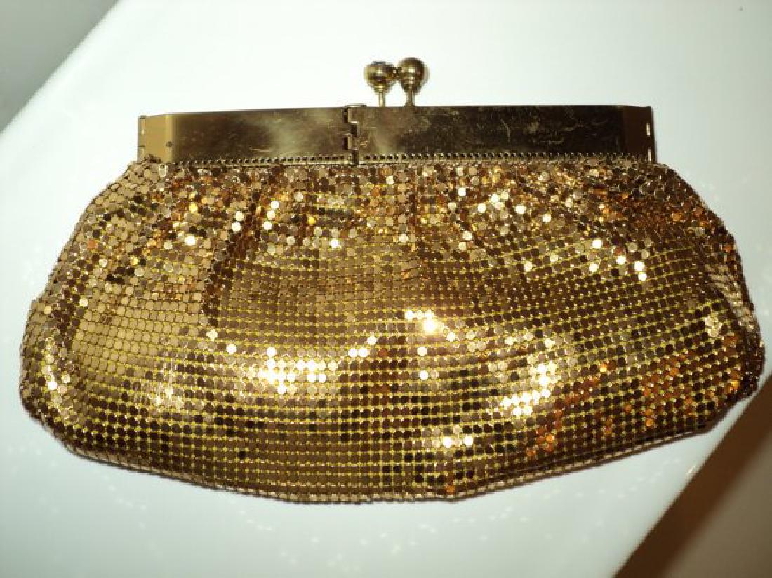 Vtg Gold Mesh evening handbag , purse with hinge and (1 of 5)