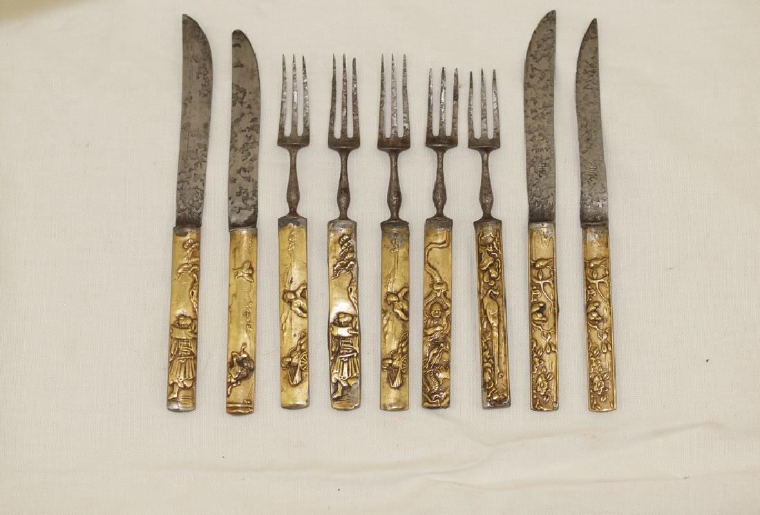 Set of nine cutlery in gold and silver of Meiji period (1 of 7)