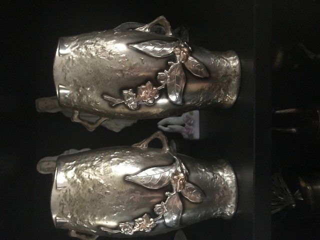 Pair of Japanese mixed metal bronze and silver twin (1 of 5)