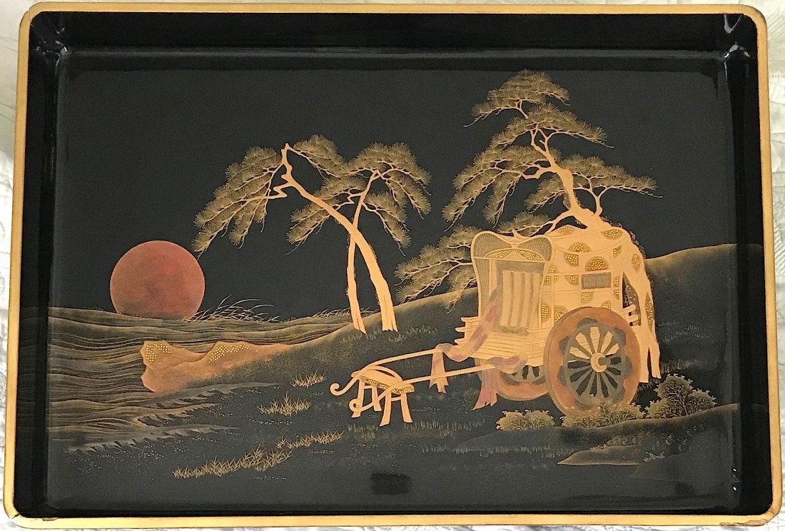 Beautiful large lacquer tray with a cart and a (1 of 5)