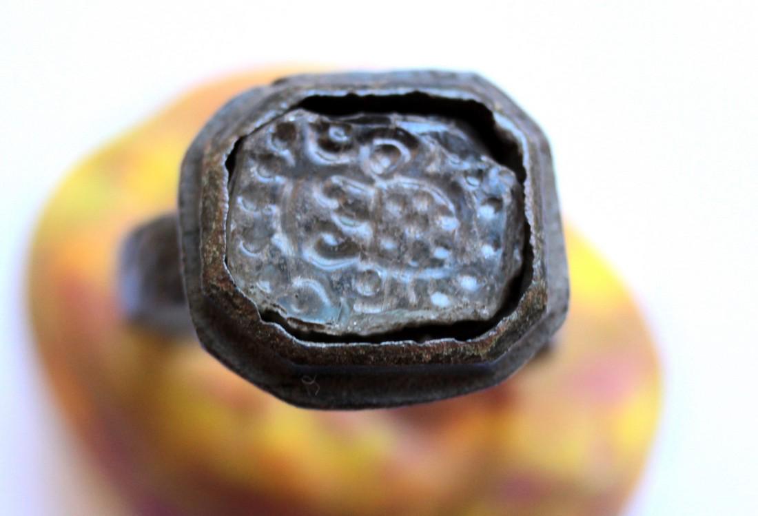 Medieval Glass Gem in Bronze Ring Bezel (1 of 7)