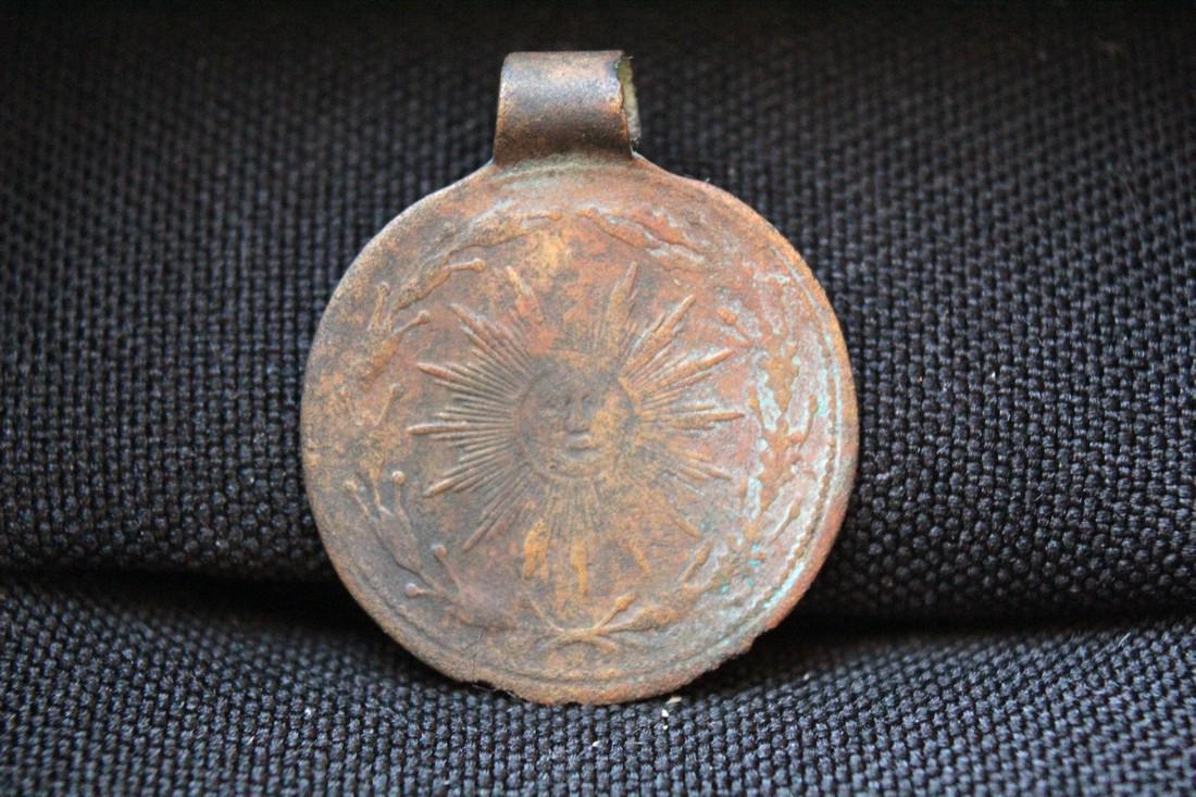 Post Medeival Sun Brass Pendant: Post Medeival sun brass pendant Origin: Europe Period: 18th - 20th century AD Material: brass Size: 22x22mm place of discovery - Ukraine, Ukrainian private collection Please note that this lot has a c