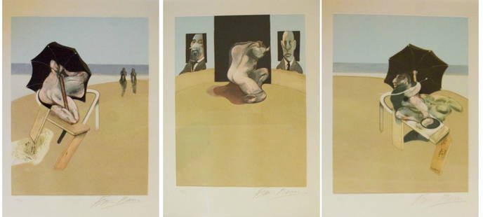 FRANCIS BACON Metropolitan Triptych: Artist: FRANCIS BACON Title: Metropolitan Triptych The complete set of three etchings and aquatints in colours, 1981, on Guarro wove paper, each signed in pencil, numbered 93/99 (there were also 15