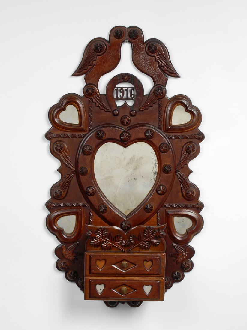 Tramp Art Kissing Doves Heart Wall Pocket John Zadzora (1 of 9)