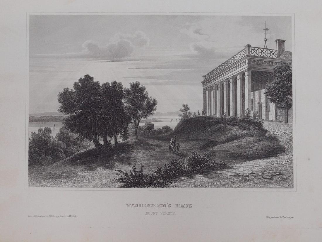 View of Washington s house in Mount Vernon 1860 Steel: Beautiful animated view of Washington s house in Mount Vernon of 1860 circa. Date: 1860 circa Atlas: Meyer s Universum 1838-1860 circa Technique: Steel etching Leaf Dimension: 16x23 cm (6.3x9.1 inches