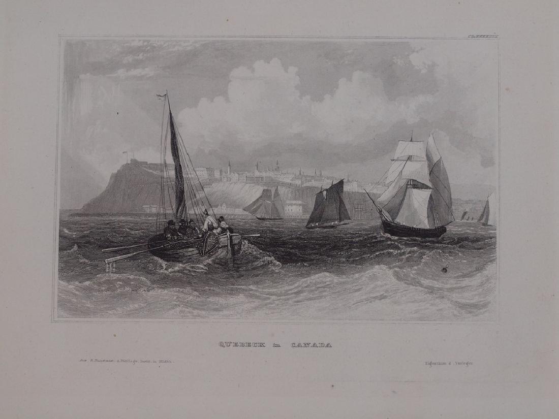 View of Quebec in Canada 1860 Steel etching: Beautiful animated view of Quebec in Canada of 1860 circa. Date: 1860 circa Atlas: Meyer s Universum 1838-1860 circa Technique: Steel etching Leaf Dimension: 18,5x26 cm (7.3x10.2 inches) Engraving Dim
