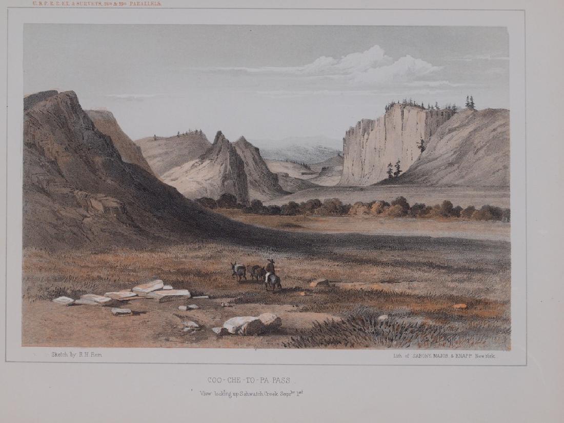 View of Coo Che To Pa Pass in Colorado 1860 Lithography: Beautiful animated view of Coo Che To Pa Pass in Colorado of 1860 circa. Date: 1860 circa Technique: Lithography Leaf Dimension: 21,5x29 cm (8.5x11.4 inches) Engraving Dimension: 16,5x24 cm (6.5x9.4 i