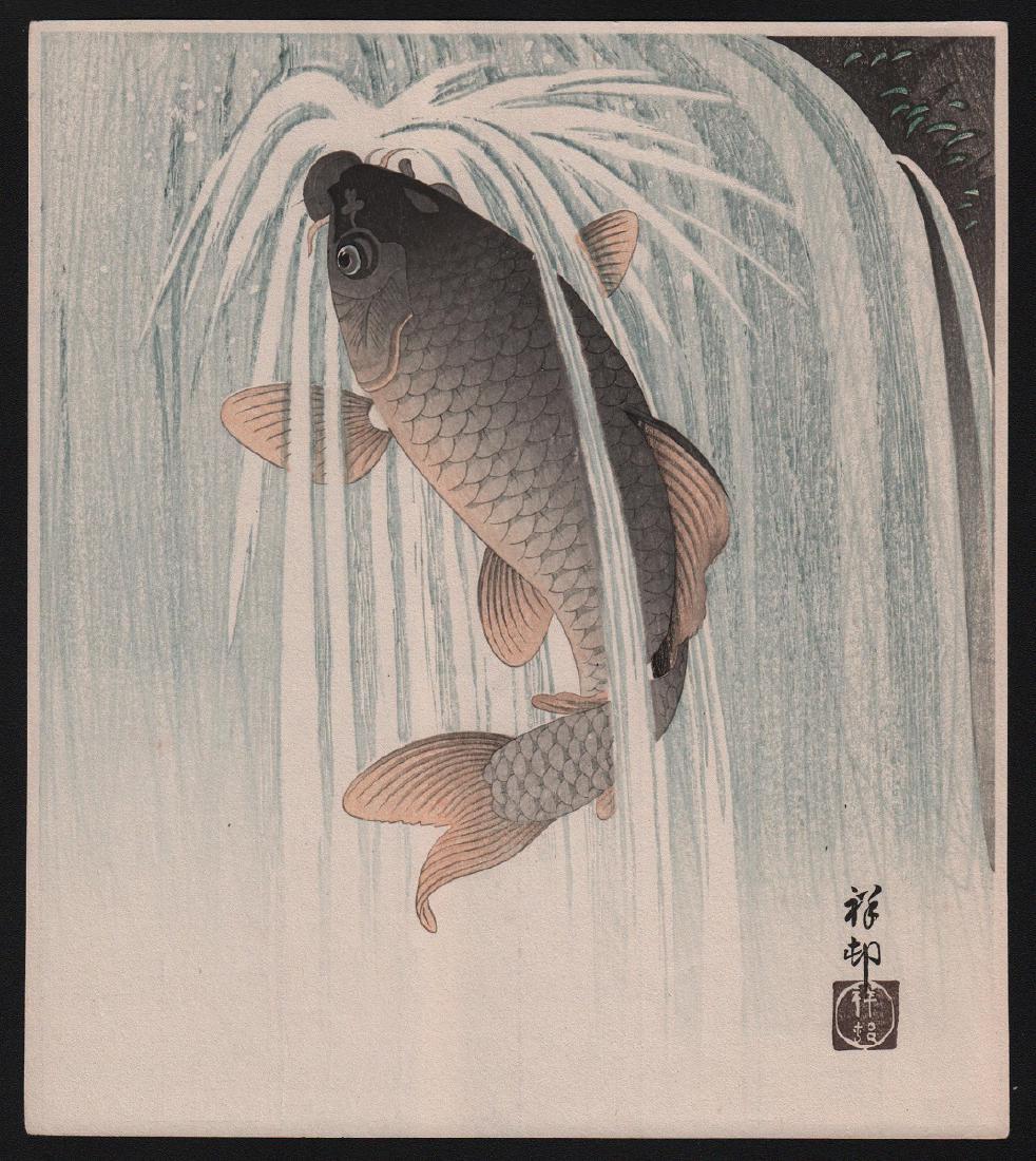 Ohara Koson Woodblock Leaping Carp (1 of 2)