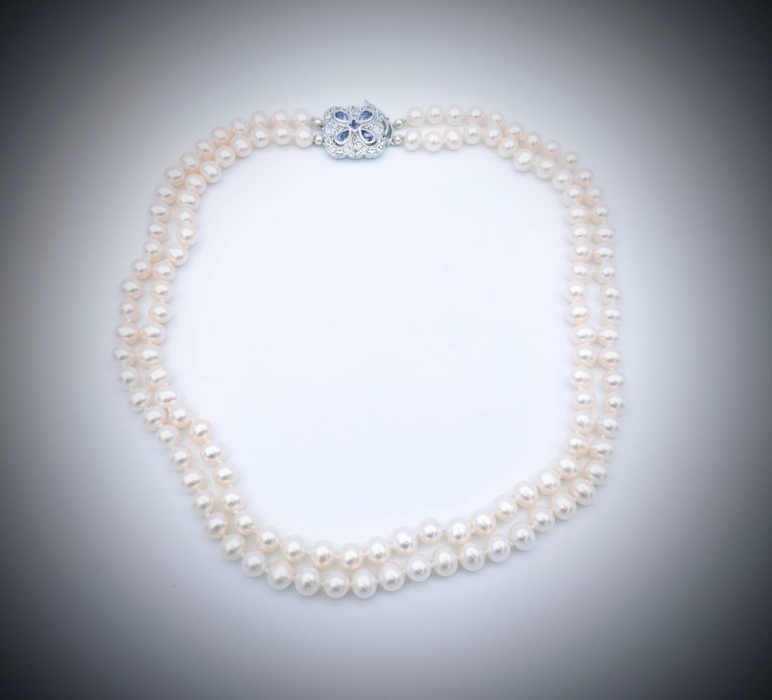 Sterling Silver Double Strand Pearl Necklace, Amethyst (1 of 3)