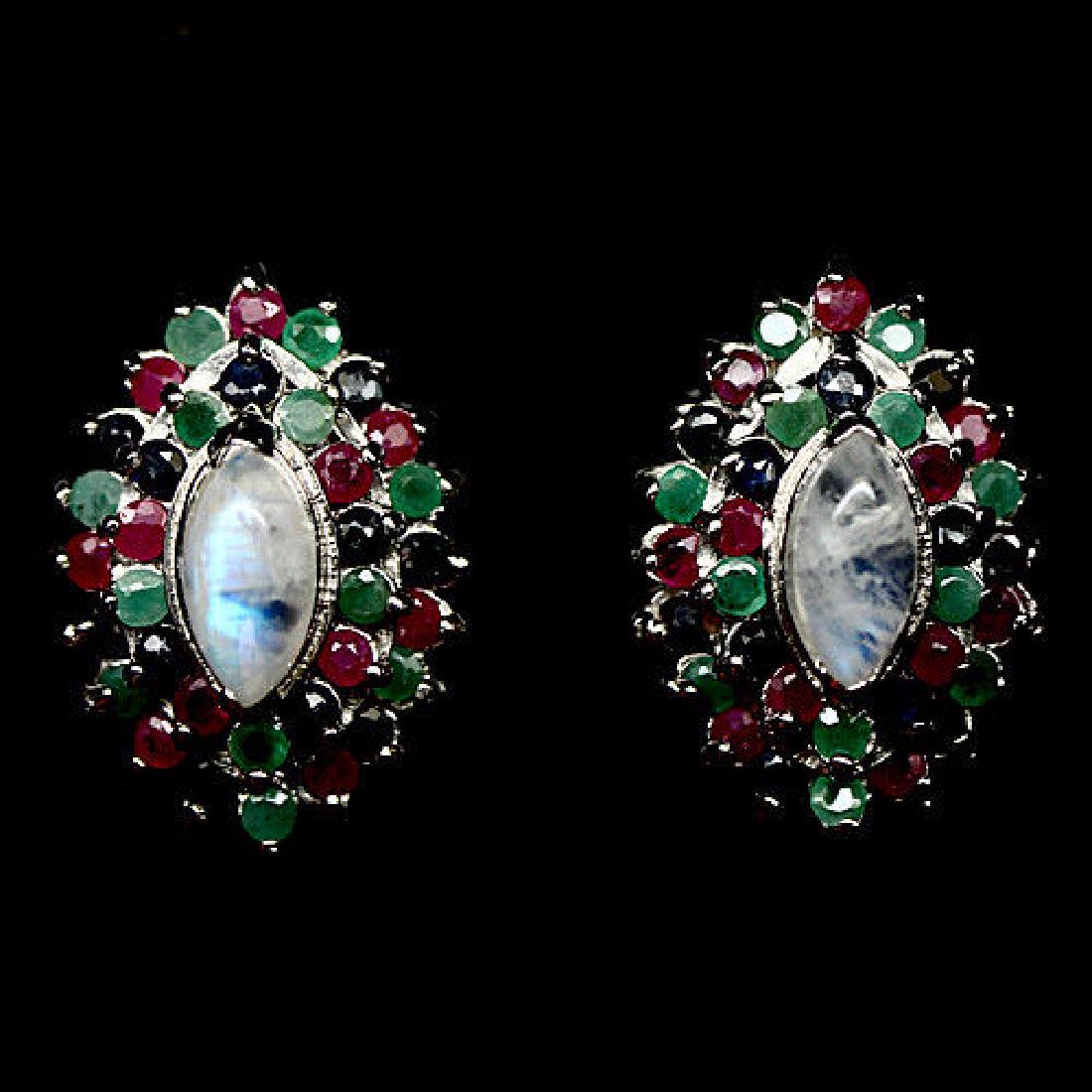 Sterling Silver Moonstone Emerald Sapphire Earrings (1 of 3)