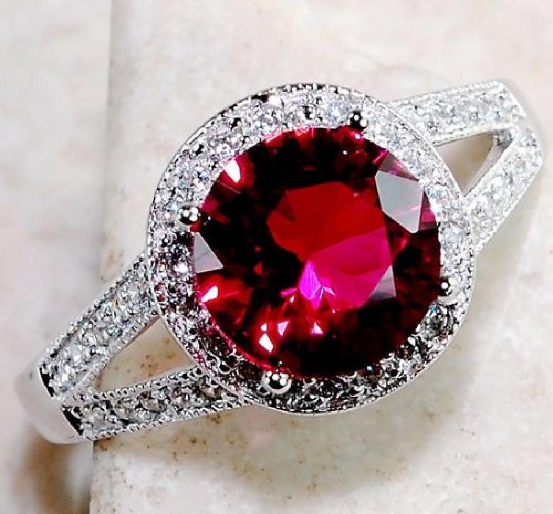 Ruby & White Topaz 925 Solid Sterling Silver Ring (1 of 2)