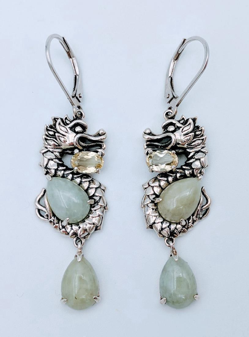 Sterling Silver Jade Prasiolite Figural Dragon Earrings (1 of 4)