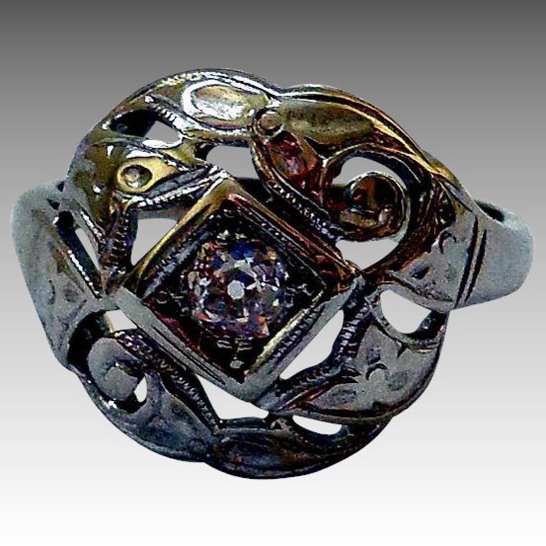 Antique 14K Gold, Diamond, Stainless Steel Ring (1 of 6)