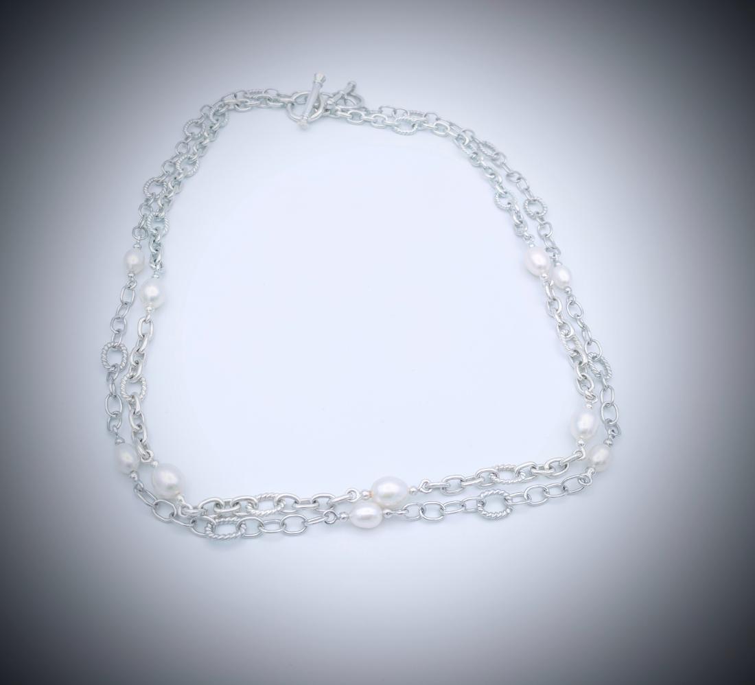 Sterling Silver Double Chained Pearl Necklace (1 of 3)