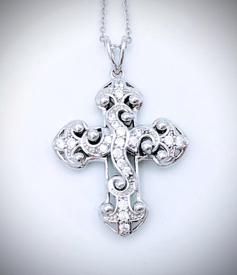 Sterling Silver Cubic Zirconia Two Sided Cross Pendant (1 of 4)