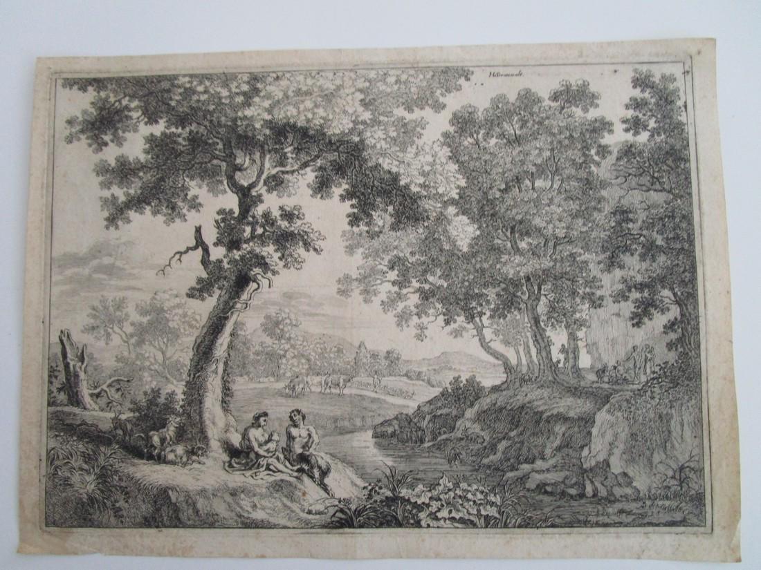 Antique etching Herman van Swanevelt Pastoral (1 of 3)