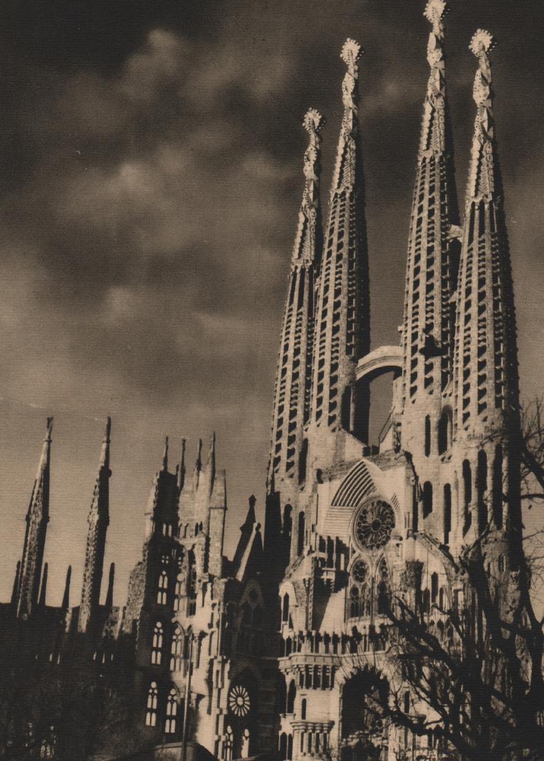 JOSE ORTIZ ECHAGUE - La Sagrada Familia: Artist: JOSE ORTIZ ECHAGUE Print Title: La Sagrada Familia, Barcelona Medium: Sheet-fed Gravure Printing Date: 1950 Printed in Spain Image Size: 6.5 x 9 inches Jose Ortiz Echague (1886 - 1980) was a S