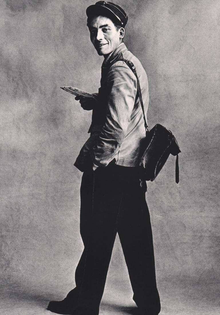 IRVING PENN - Mailman: Artist: IRVING PENN Print Title: Mailman Medium: Sheet-Fed Gravure Printing Date: 1960 Printed in Switzerland Image Size: 9 X 11.5 inches Irving Pennwas an American photographer known for his fashion 