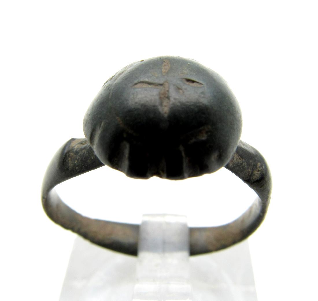 Ancient Roman Bronze Decorated Ring with Cross / Star (1 of 3)