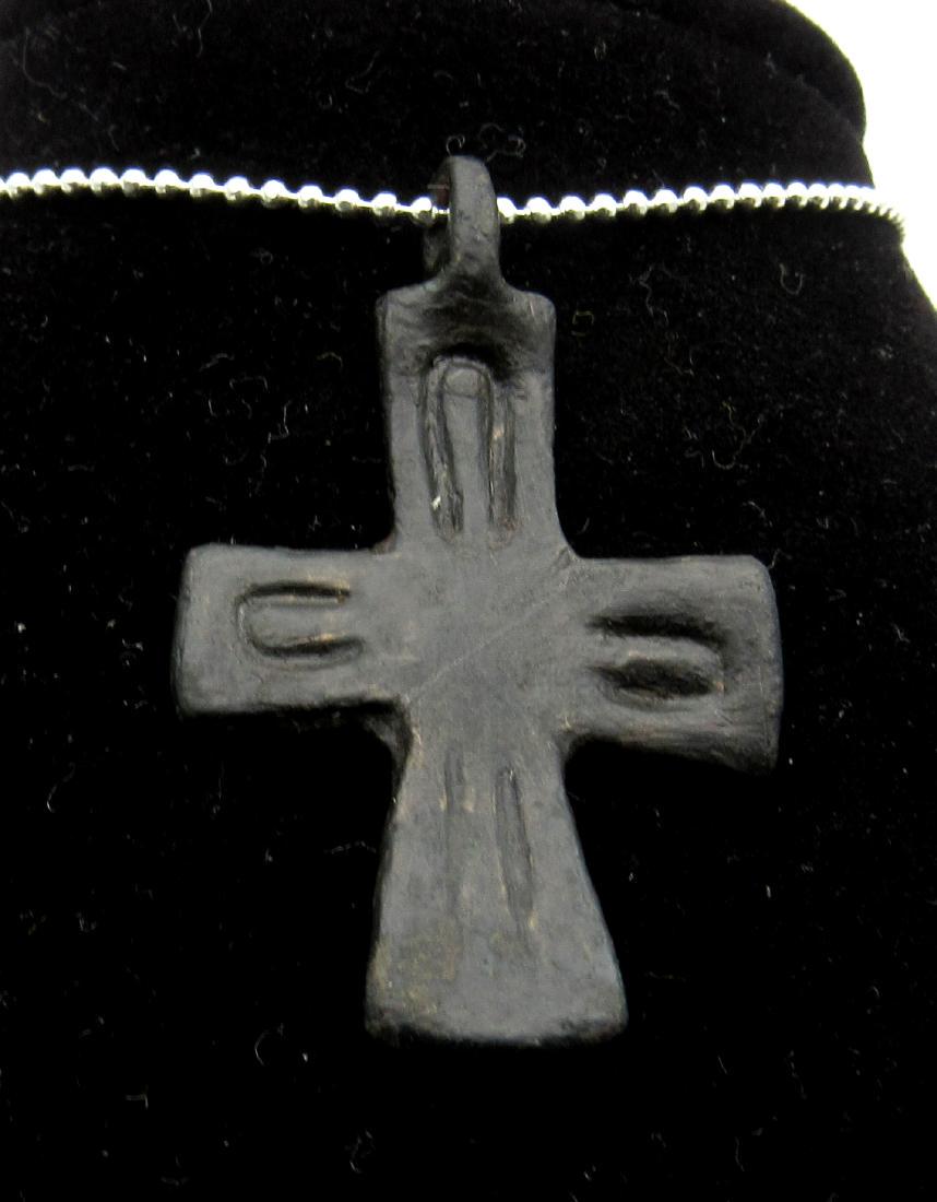 Medieval Saxon Bronze Decorated Cross Pendant (1 of 2)