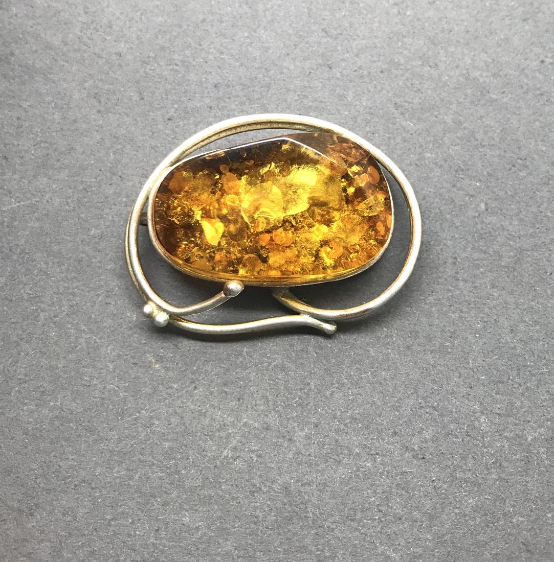 Vintage art deco silver brooch with large natural (1 of 8)