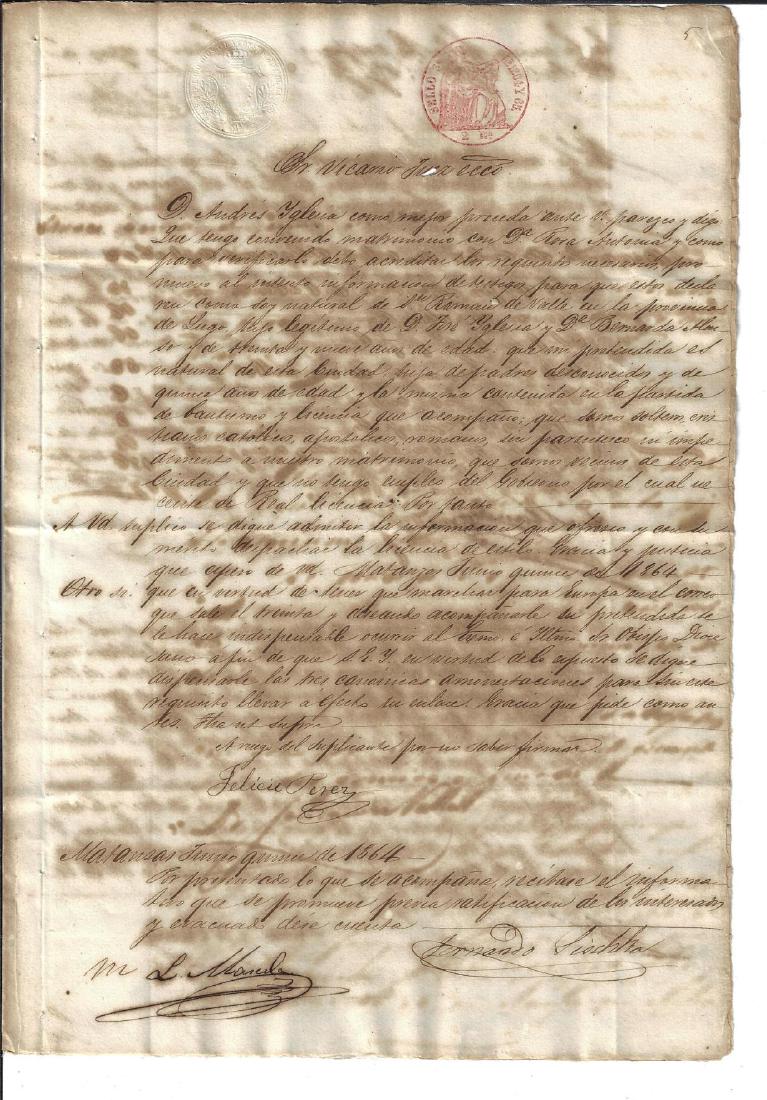 1864 Interesting Manuscript Cuba Several Signatures (1 of 2)