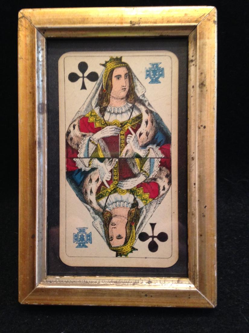 Queen of Clubs Playing Card Framed 19th Century (1 of 2)