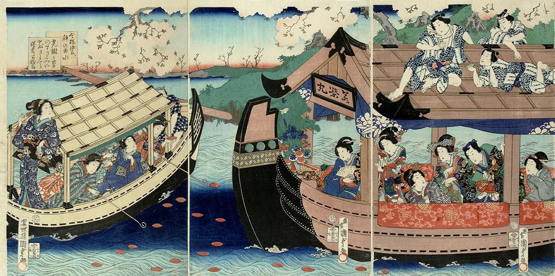 Utagawa Kunisada II Woodblock Winding-stream Party (1 of 1)