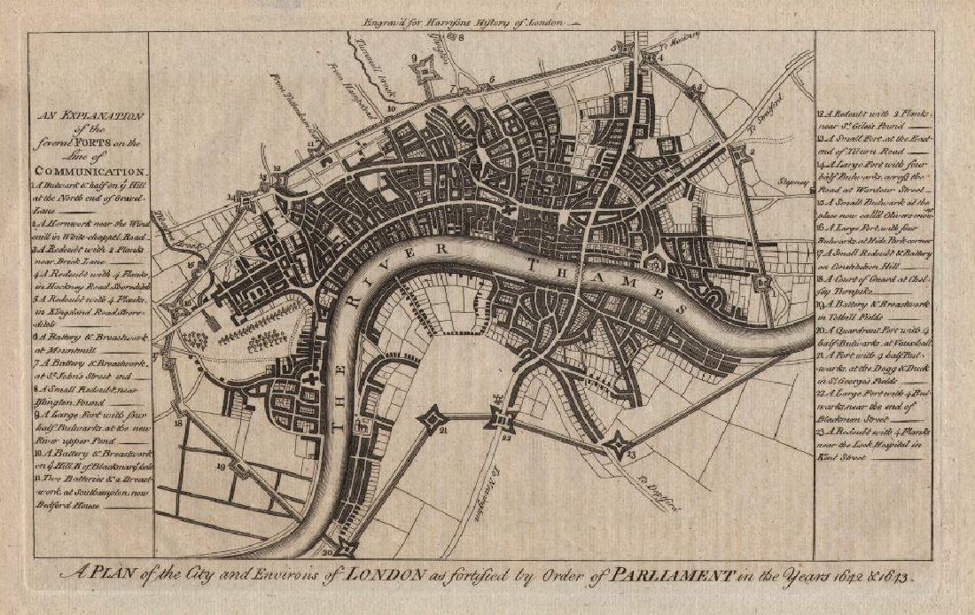 Civil War plan of London as fortified by Parliament in (1 of 2)