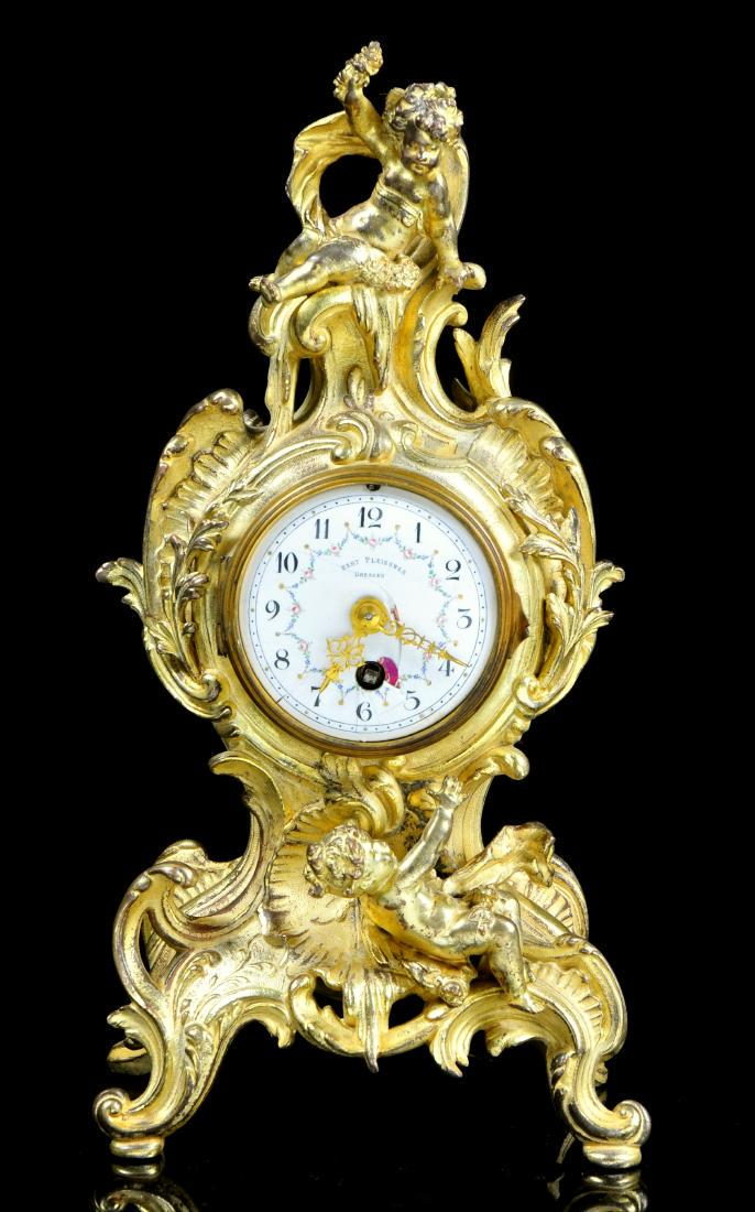A GILT BRONZE ROCOCO STYLE MANTEL CLOCK, FRANCE AND (1 of 10)