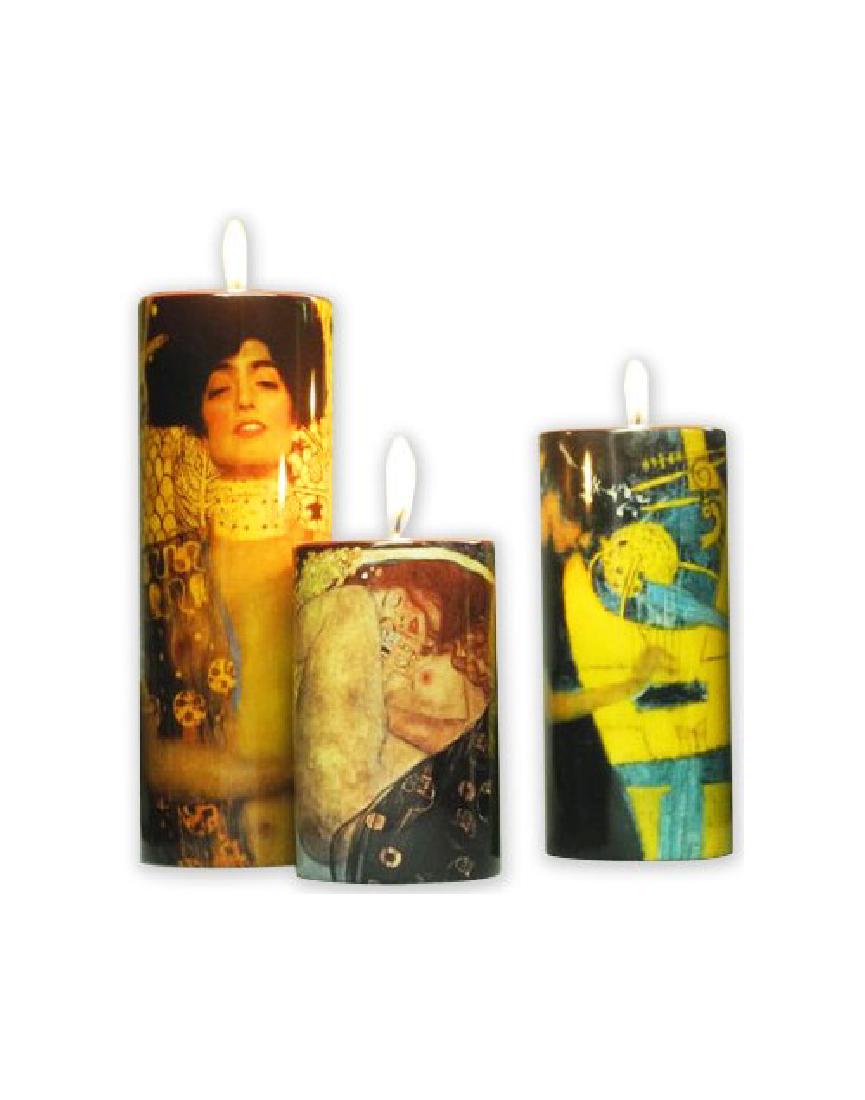 After Gustav Klimt: Candleholder Set of 3: Item: After Gustav Klimt: Candleholder Set of 3 Maker: Mouseion Collection Origin: Netherlands Date/Period: 2017 Materials: Ceramic Size: H. 5.90 - 4.30 - 3.14 inch Candleholder Set of 3. inspired by 