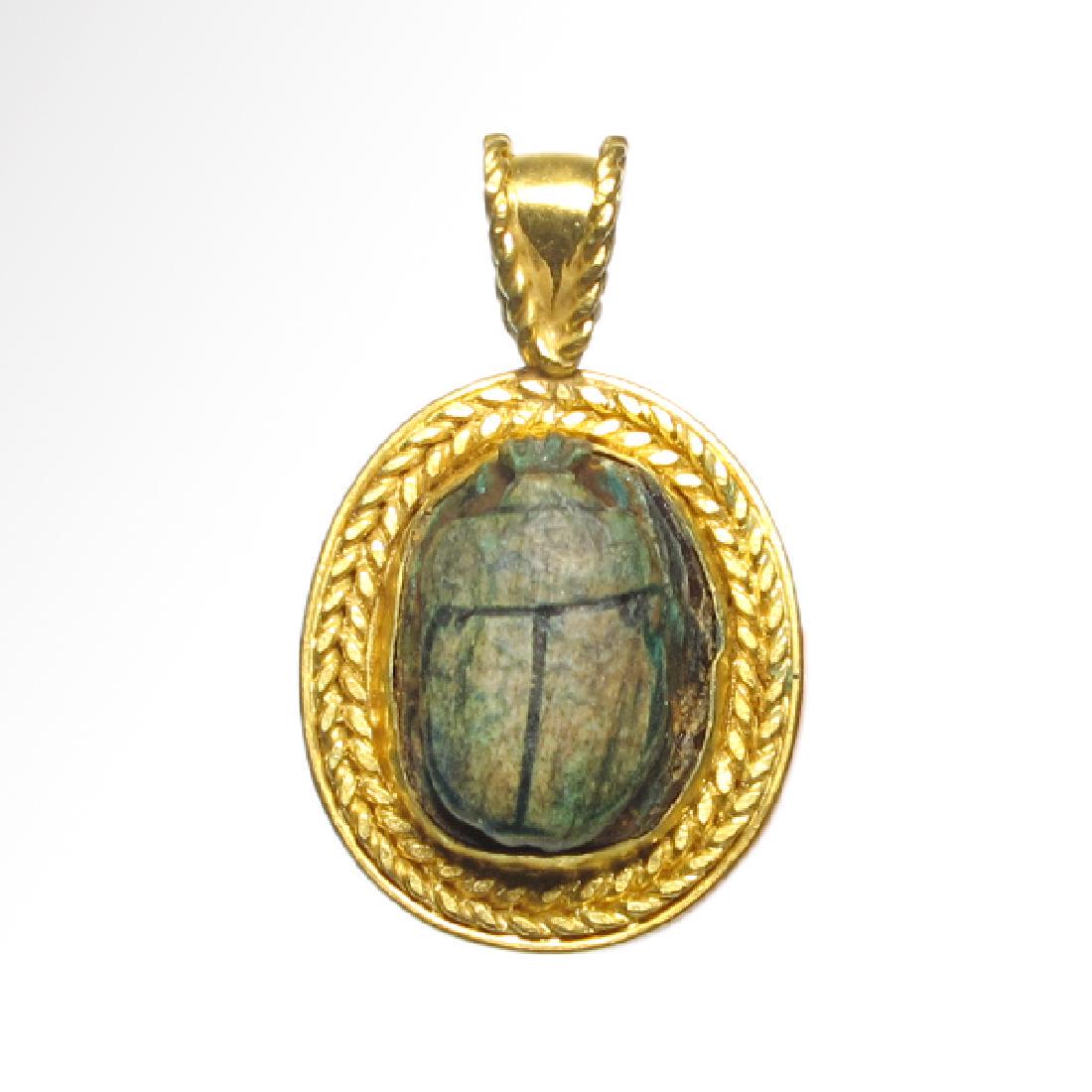 Egyptian Good Wish Scarab Ankh 18k Modern Gold Pendant (1 of 6)