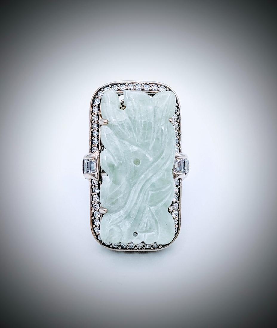 Sterling Silver Jade Engraved Ring with Cubic Zirconia (1 of 3)