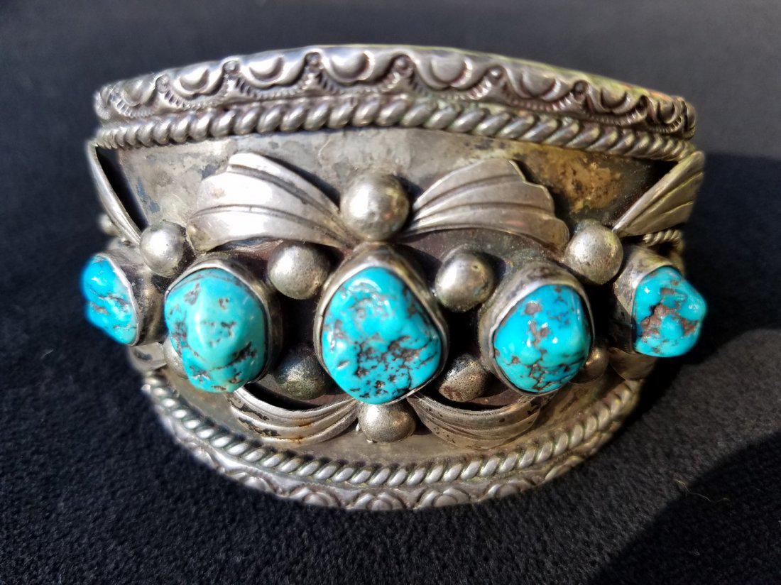 Arizona Silver Men's Cuff with 5 Vibrant Aqua Blue (1 of 5)