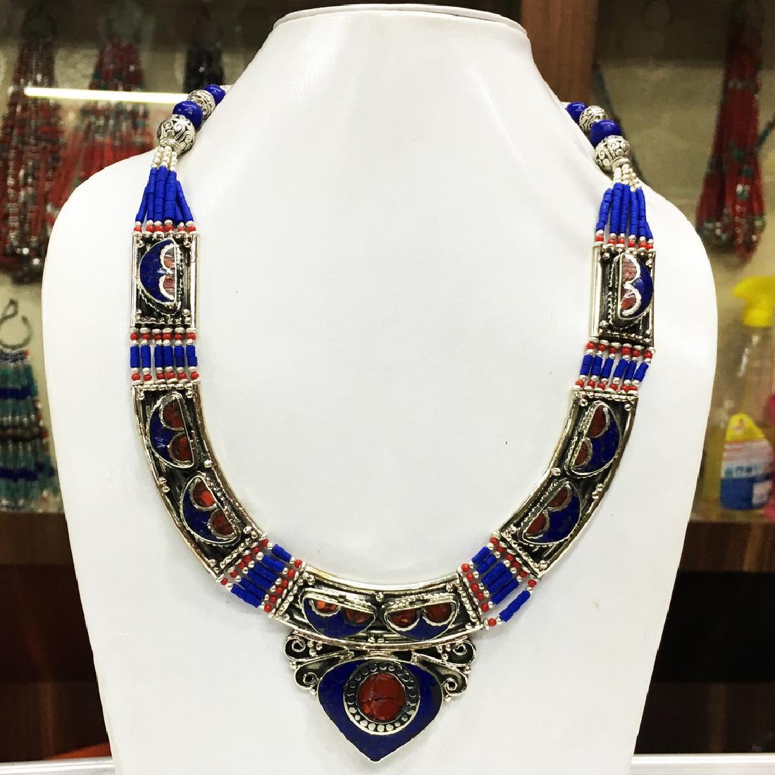 turquoise & coral Tibetan Silver Necklace (1 of 1)