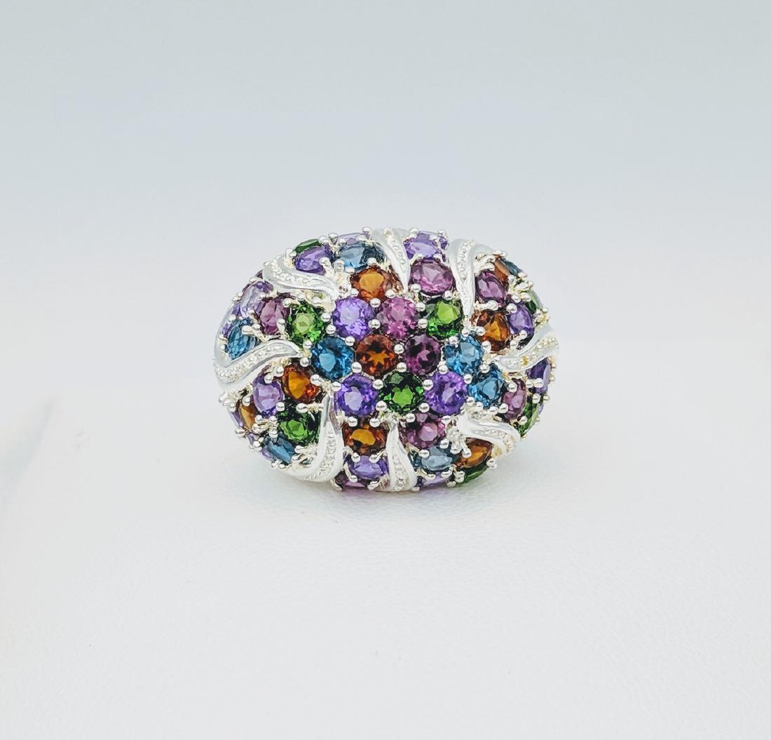 Sterling Silver Multicolored Gemstone and Diamond Ring (1 of 3)