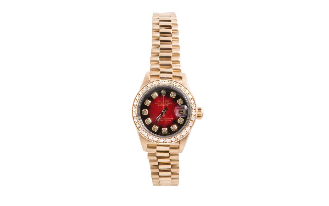 Rolex Ladies 18K Gold President- Red Vignette Diamond (1 of 3)