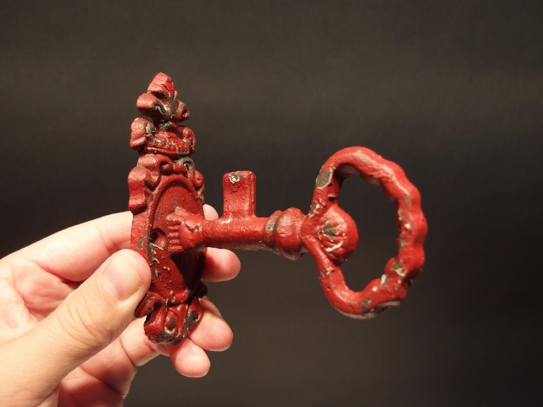 Cast Iron Key Wall Hook Knob Old Red Paint (1 of 9)