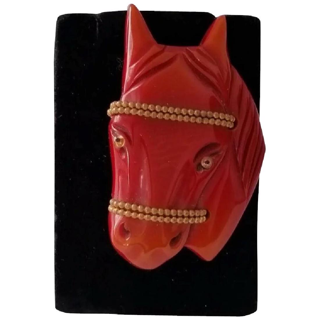 Vintage Overdyed Large Horse Head with Brass Decoration (1 of 5)