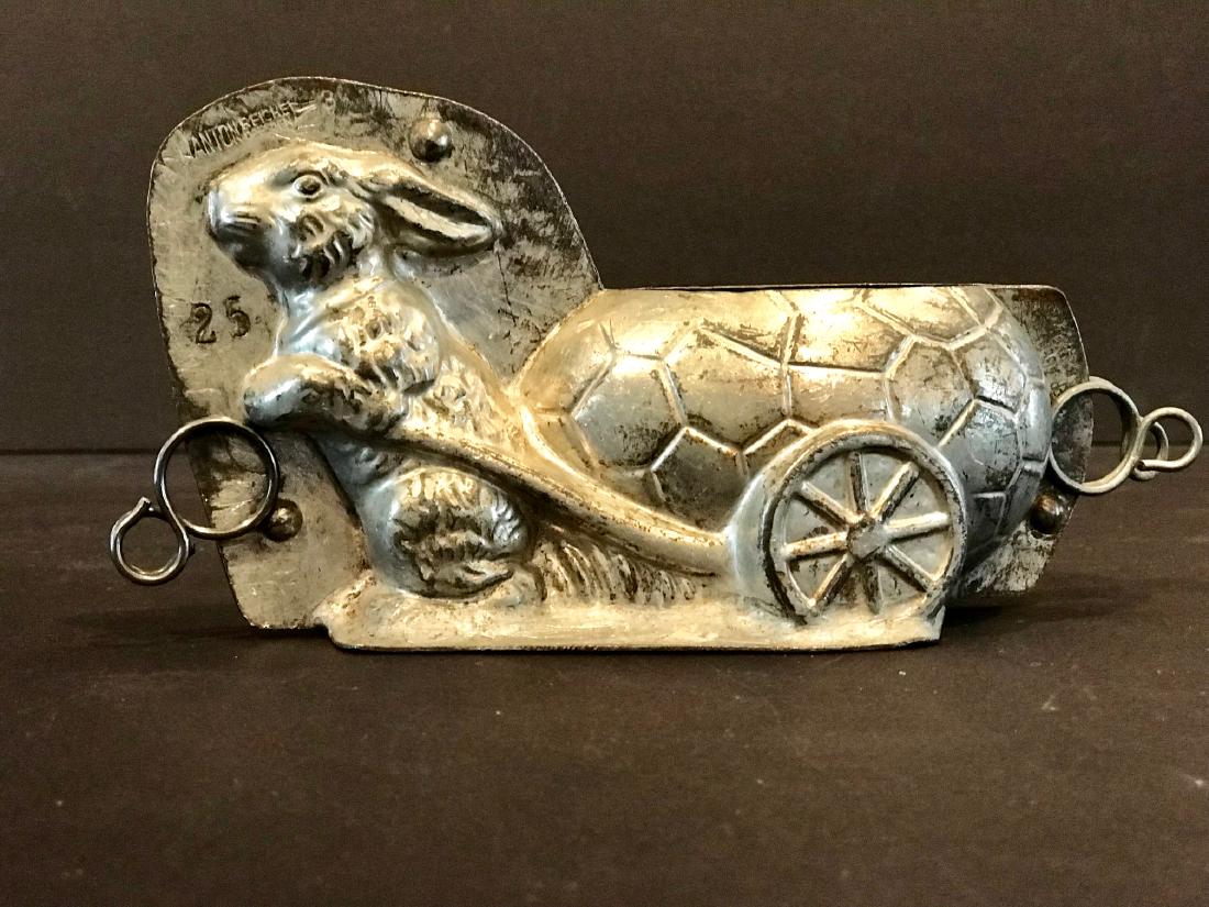 Bunny Towing Cart Chocolate Mold, Early 20th c (1 of 2)